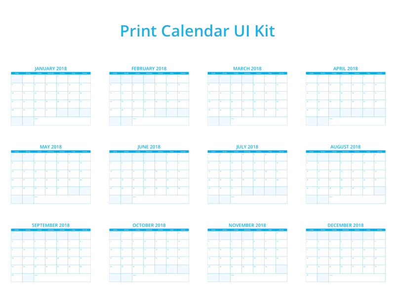 2018 Print Calendar UI Kit