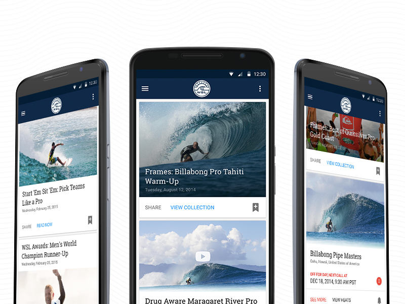 Home UI for the World Surf League Android App