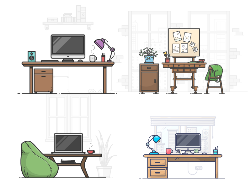 4 Workspace Illustrations 