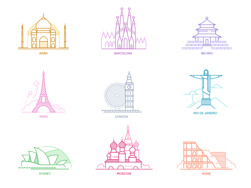 World Cities Icons Set