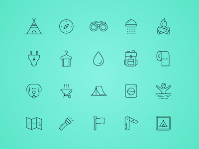 20 Camping Line Icons