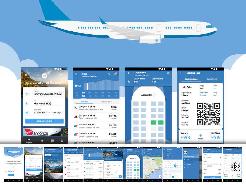 Material Design Flight App Sketch freebie - Download free