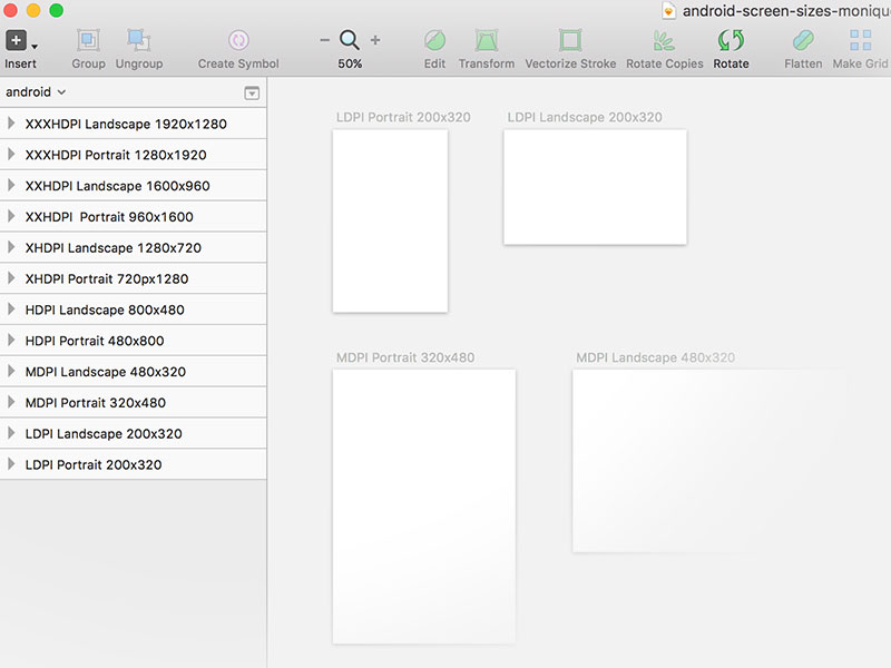 Android Screen Size Artboards