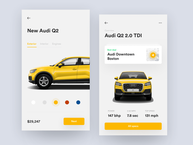 Audi Car Specs App Screens