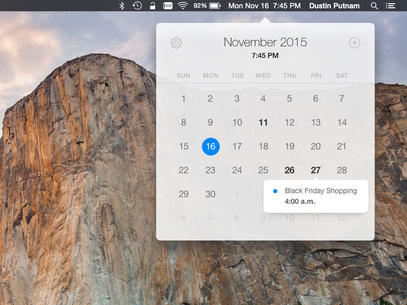 OSX Dropdown Calendar Concept
