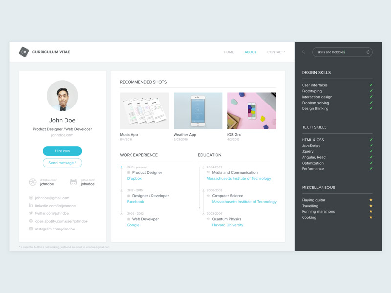 Resume Curriculum Vitae Cv Template Sketch Freebie