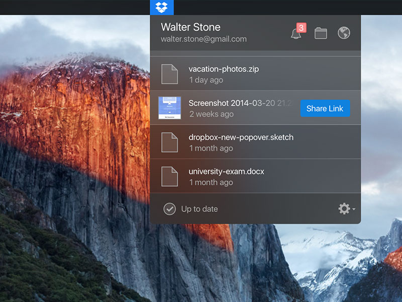 Dark Dropbox Popover