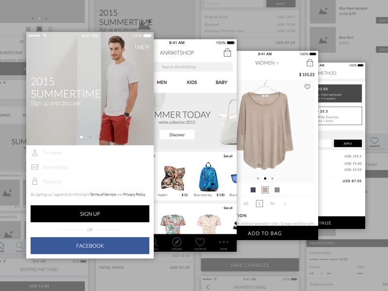 Wireframes idea #156: Ecommerce App - Wireframe and UI Kit