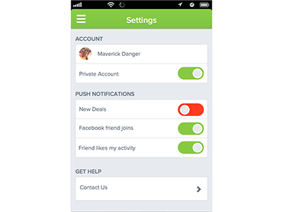 Flat App Settings Page