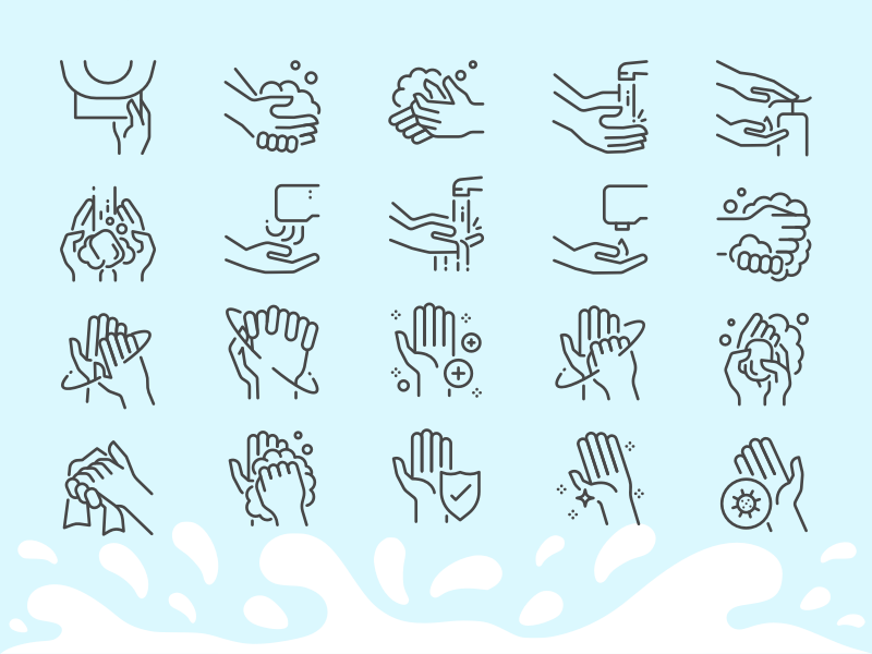 Hand Washing Line Icon Set