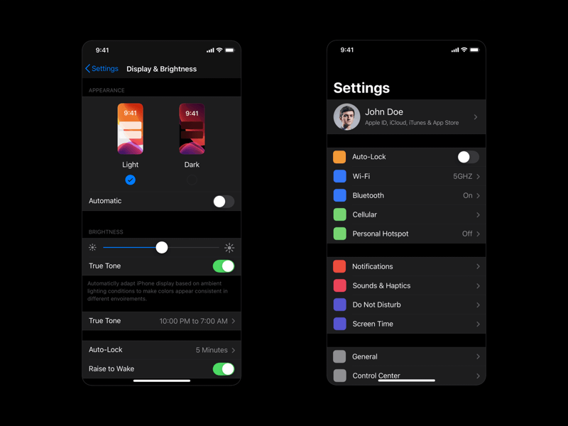 iOS 13 Dark Mode Settings