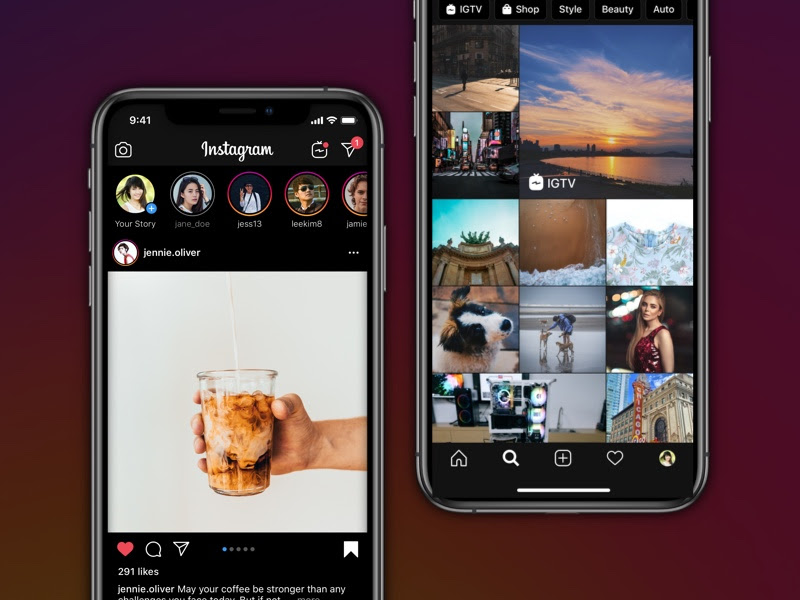 iOS Dark Mode Instagram UI