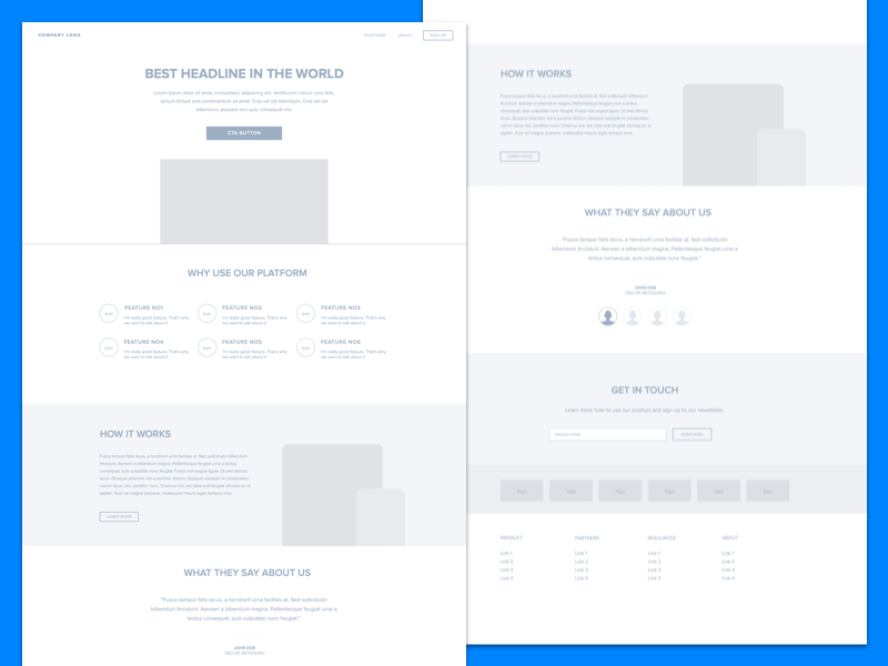 Wireframes idea #82: Landing Page Wireframe
