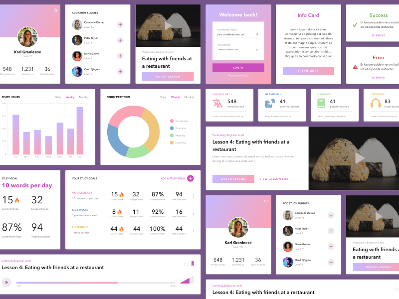 Language Learning Web App Card UI Kit