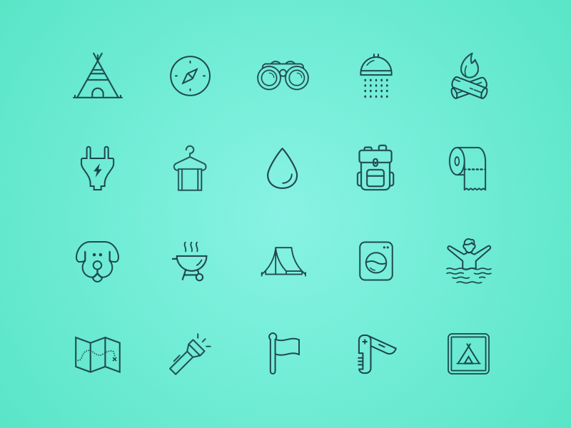 20 Camping Line Icons