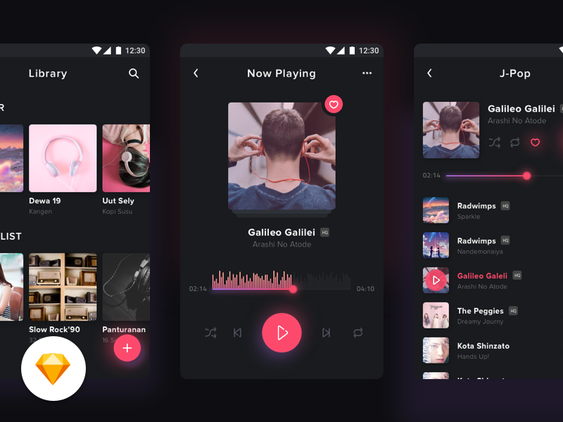 Android Music Player App Sketch Freebie Download Free