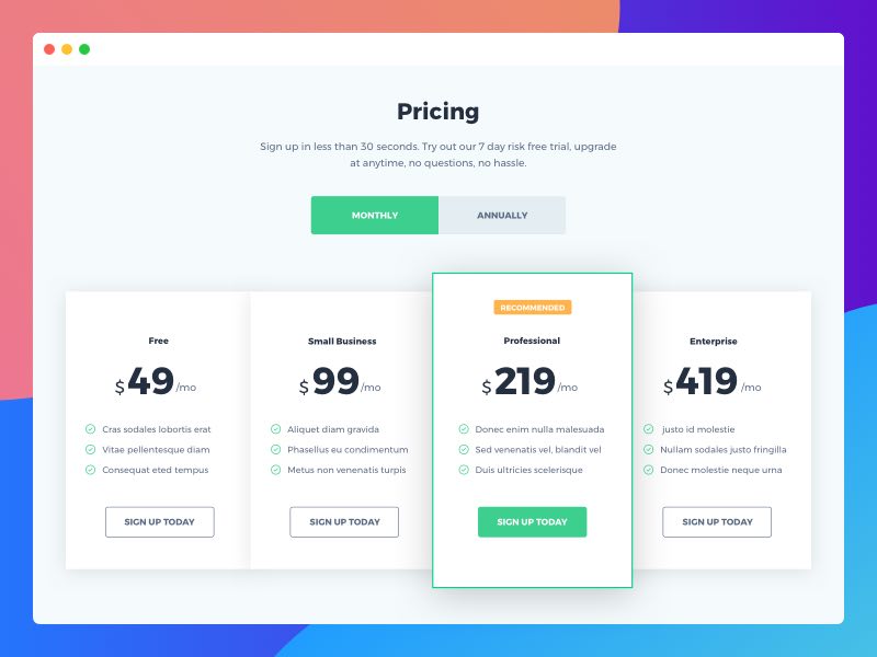 Pricing page example #29: Pricing Table