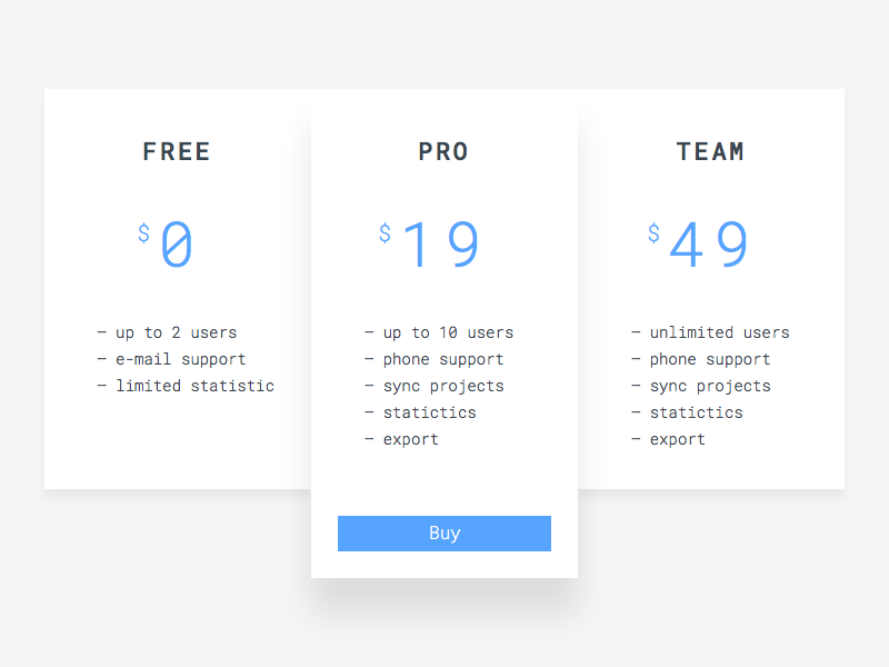Pricing page example #54: Simple Pricing Table