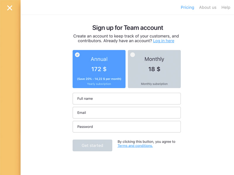Contact Page screen design idea #390: Sign Up Form Concept