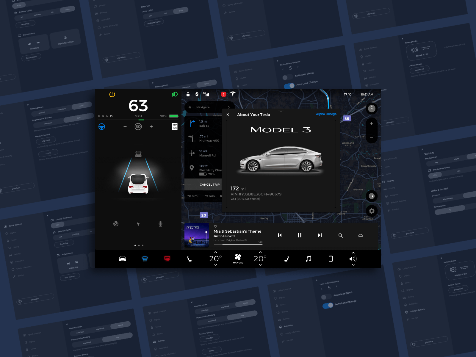 Tesla Model 3 Settings and GUI Elements