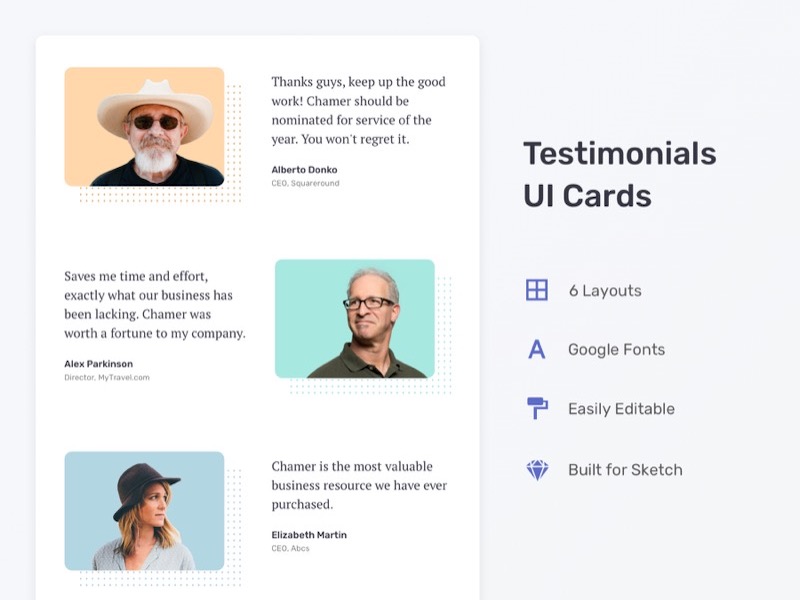 6 Testimonials UI Cards