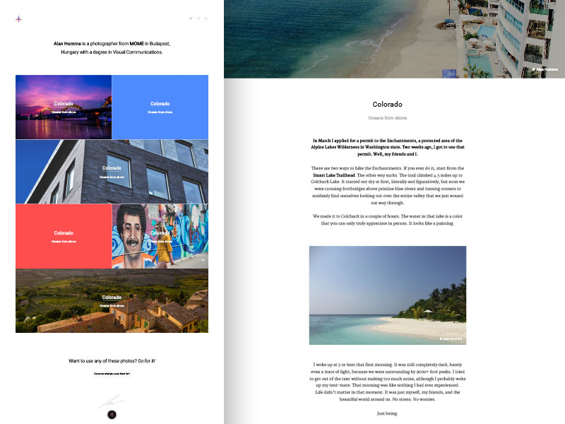 Travel and Photo Blog Web Design