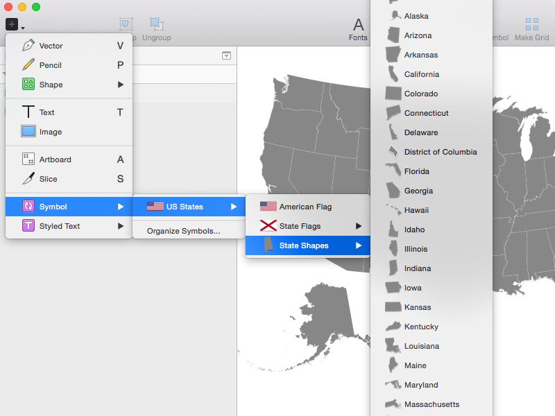 U.S. State Shape and Flag Symbols