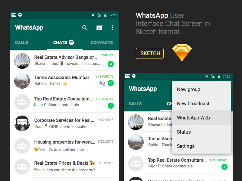 WhatsApp Android Chat UI Sketch freebie - Download free ...