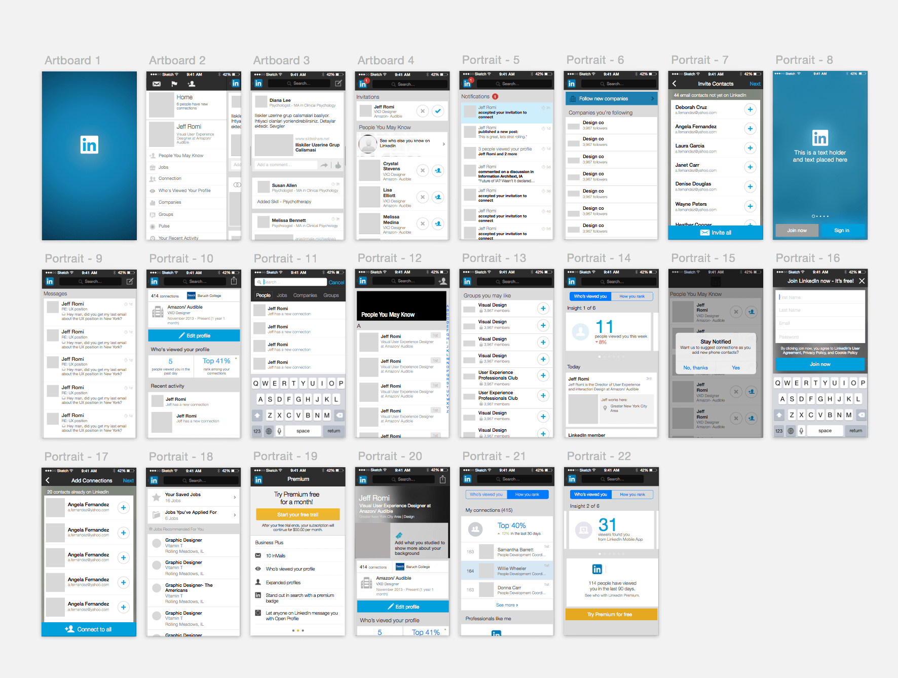 LinkedIn GUI For Sketch IOS LinkedIn App Templates Sketch Resource Linkedin gui for sketch ios linkedin app templates sketch resource