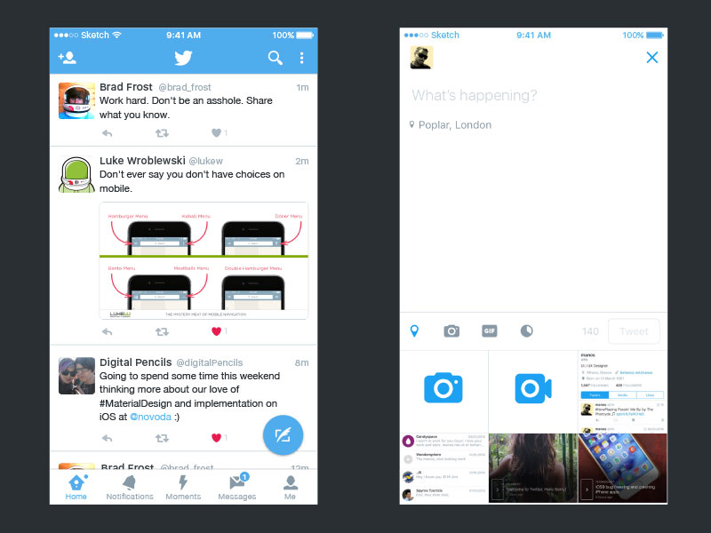 Twitter iOS Material Design Concept Sketch Resource for Sketch Image