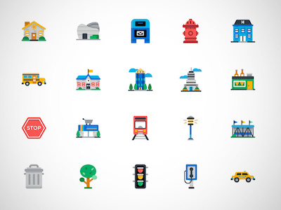 50 Colorful City Icons