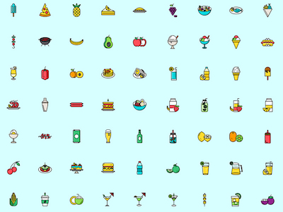 Summer Food and Drinks Icon Set