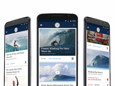 Home UI for the World Surf League Android App