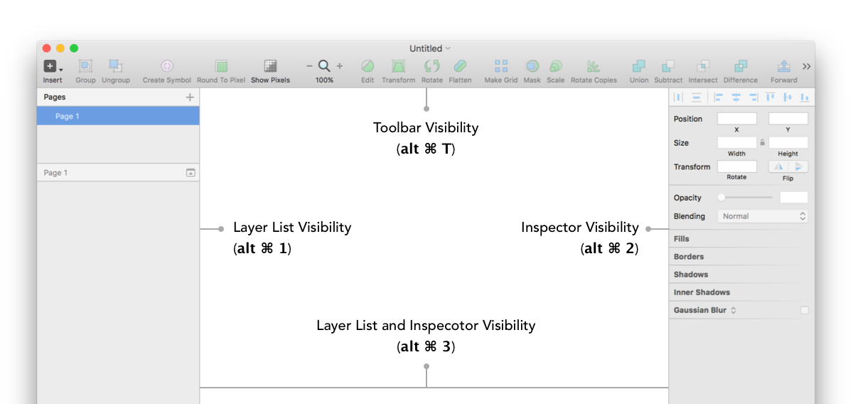 Sketch Toolbar, Layer List, Inspector Panels