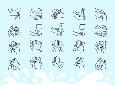 Hand Washing Line Icon Set